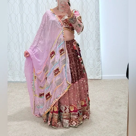 Annu Patel Navratri Pink and Red Lehenga with Intricate Embroidery for Garba - Picture 4 of 6